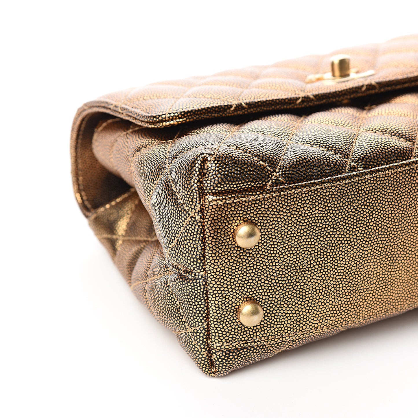 Metallic Caviar Quilted Mini Coco Handle Flap Gold