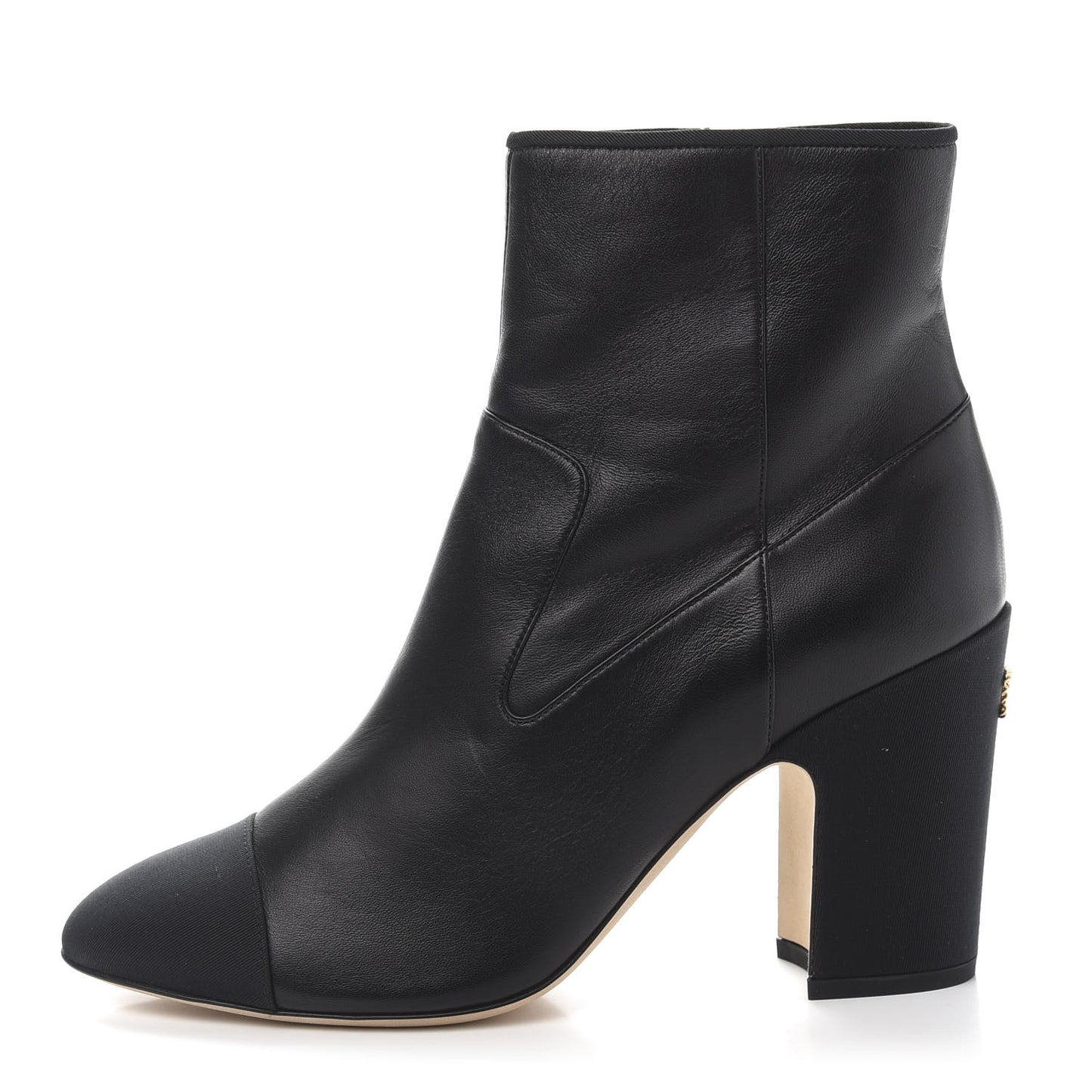 Lambskin Grosgrain CC Cap Toe Short Boots 39.5 Black