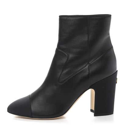 Chanel Lambskin Grosgrain CC Cap Toe Short Boots 39.5 Black 1 of 10