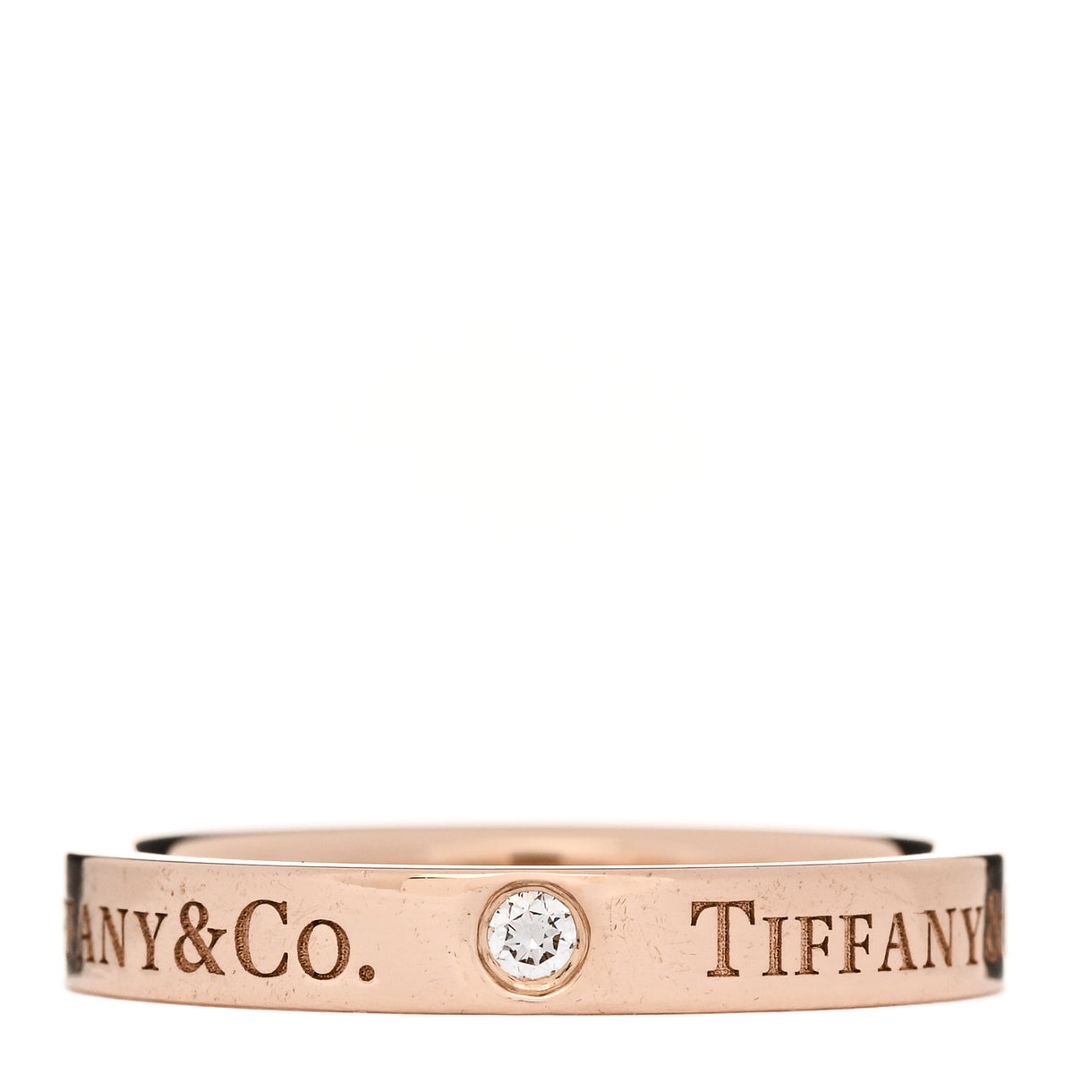 Tiffany 18K Rose Gold Diamond 3mm Logo Band Ring 53 6.25 1 of 4