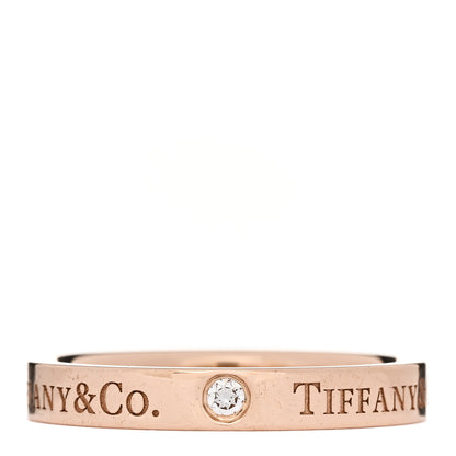 Tiffany 18K Rose Gold Diamond 3mm Logo Band Ring 53 6.25 1 of 4