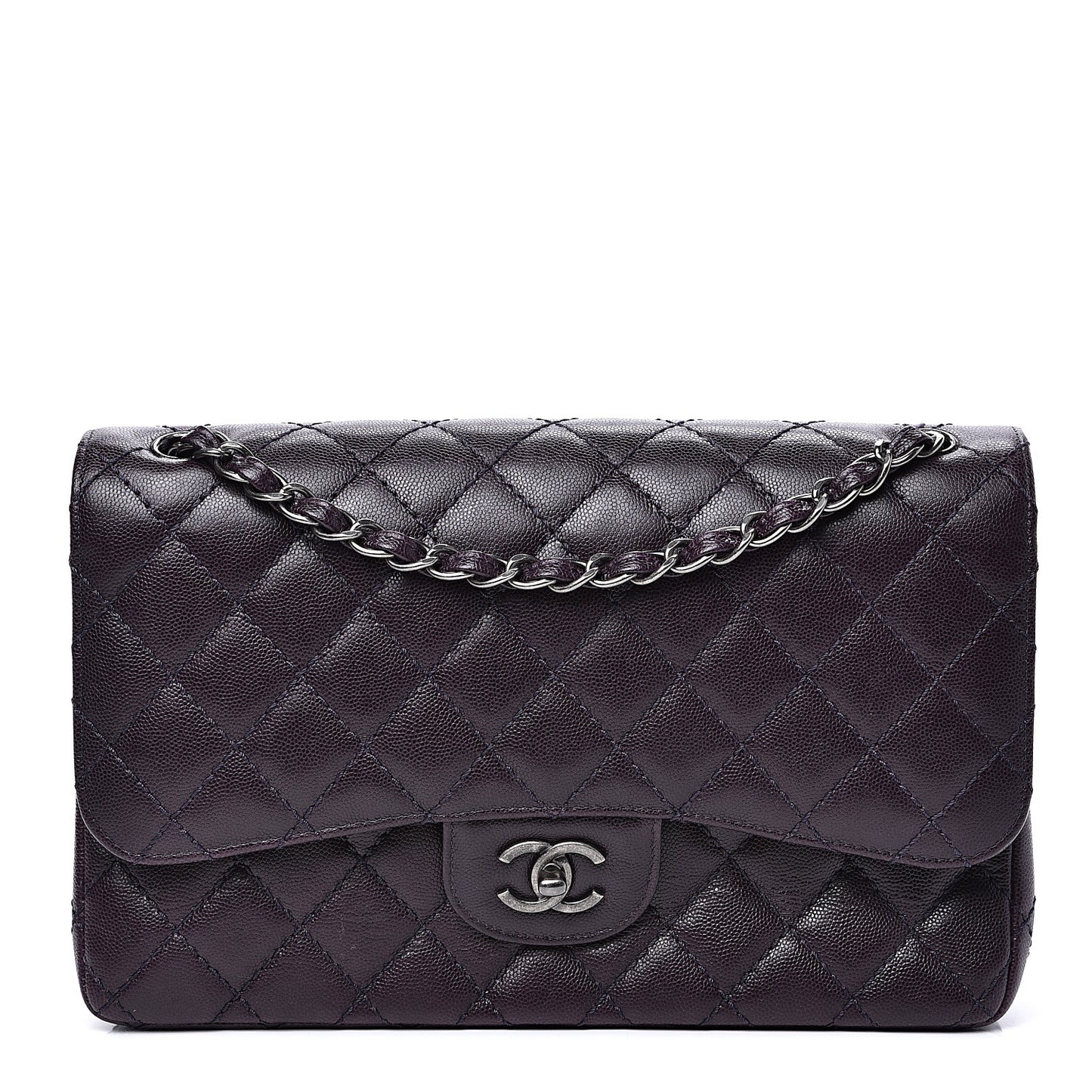 Caviar Quilted Jumbo Double Flap Dark Purple