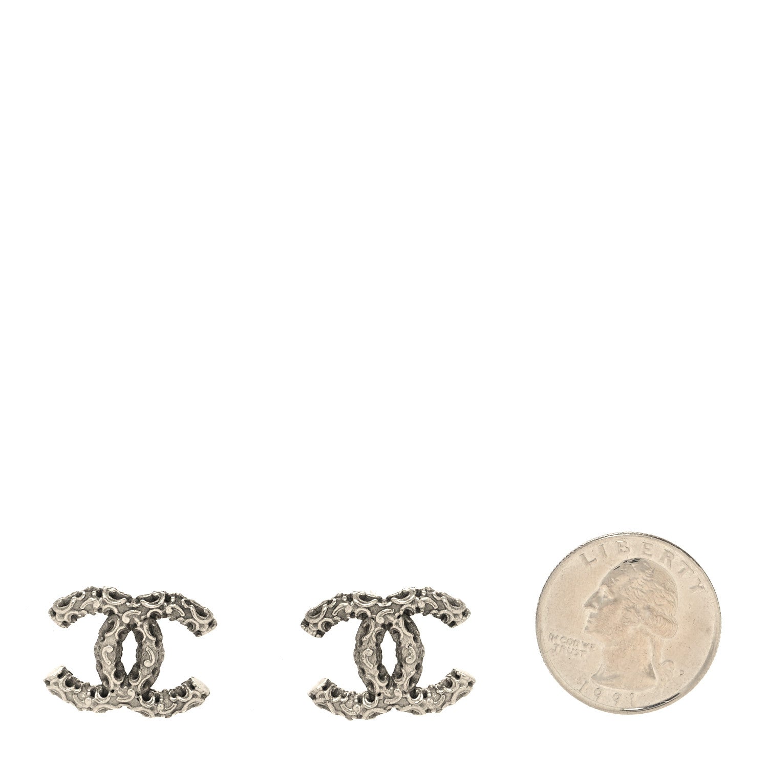 Chanel Metal Twisted CC Earrings Silver 2 of 4