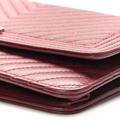 Chanel Calfskin Chevron Quilted Boy Wallet On Chain WOC Burgundy 10 of 11