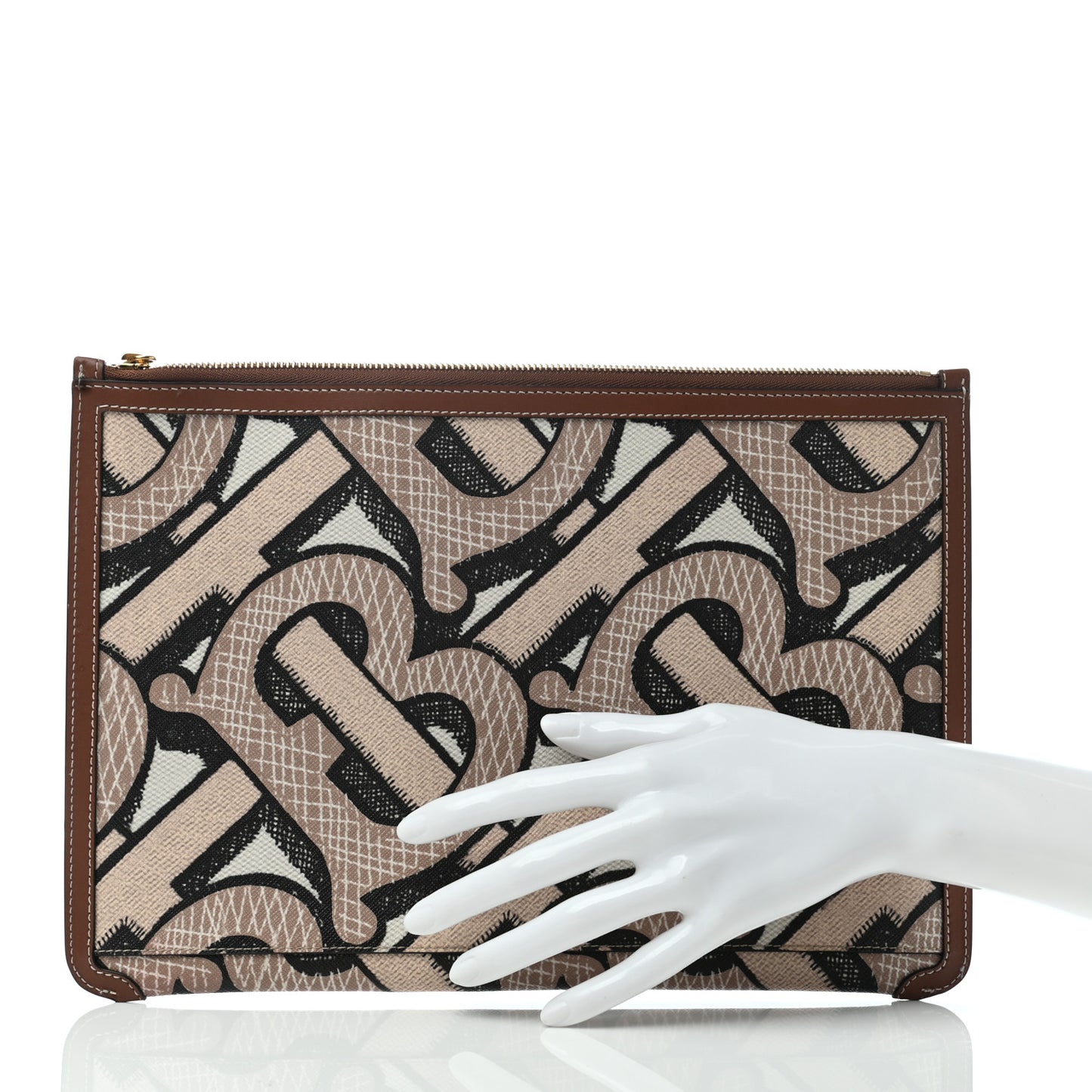 E-Canvas Monogram Zip Pouch Bridle Brown