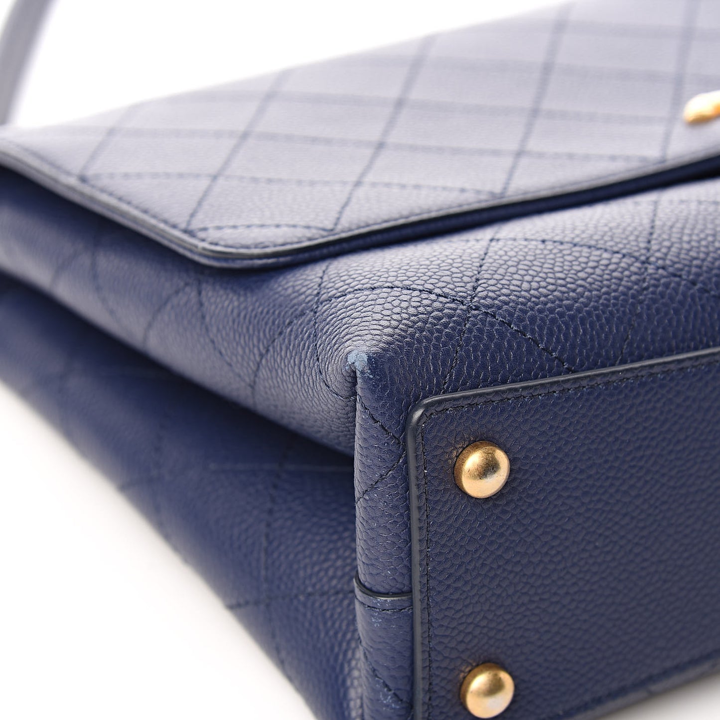 Grained Calfskin Stitched Flap Navy Blue