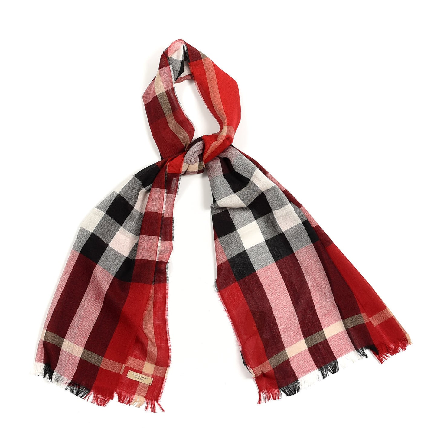 Wool Cashmere Tonal Check Lightweight Scarf Parade Red