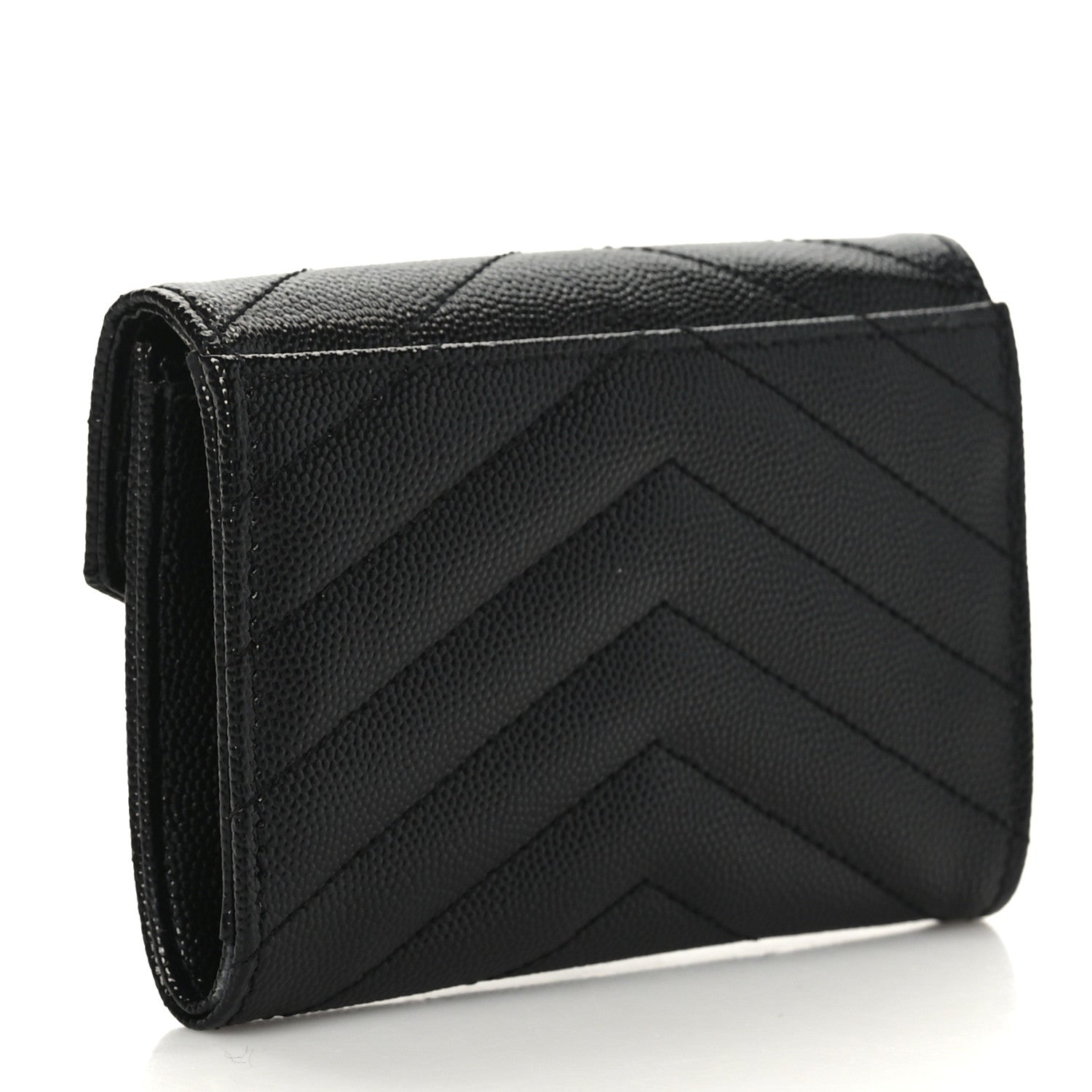 Saint Laurent Grain De Poudre Matelasse Chevron Small Monogram Envelope Wallet Black 3 of 6