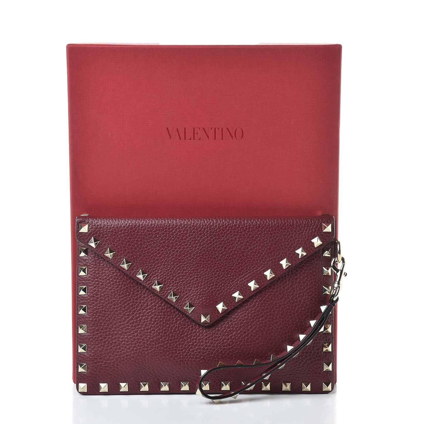 Pebbled Calfskin Medium Rockstud Envelope Flat Wristlet Pouch Rubin