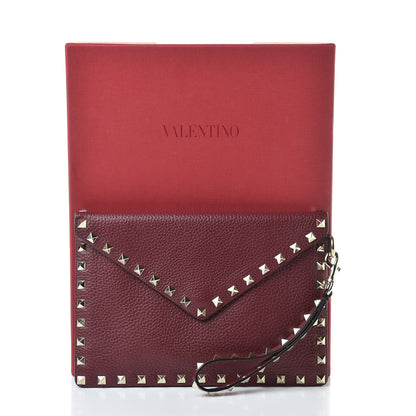 Valentino Garavani Pebbled Calfskin Medium Rockstud Envelope Flat Wristlet Pouch Rubin 9 of 9