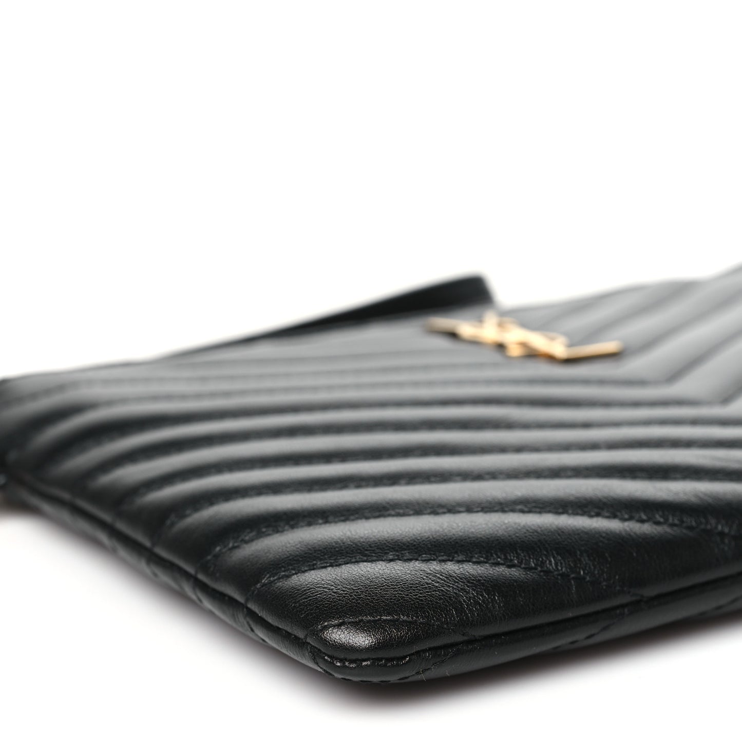 Lambskin Matelasse Chevron Monogram A5 Wristlet Black