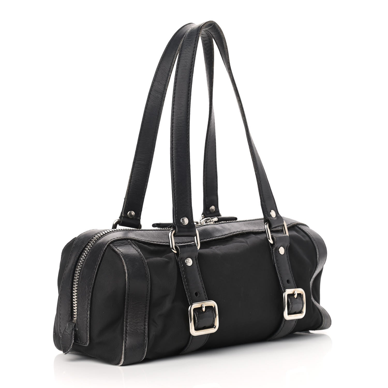 Prada Nylon Calfskin Buckle Shoulder Bag Black 2 of 16