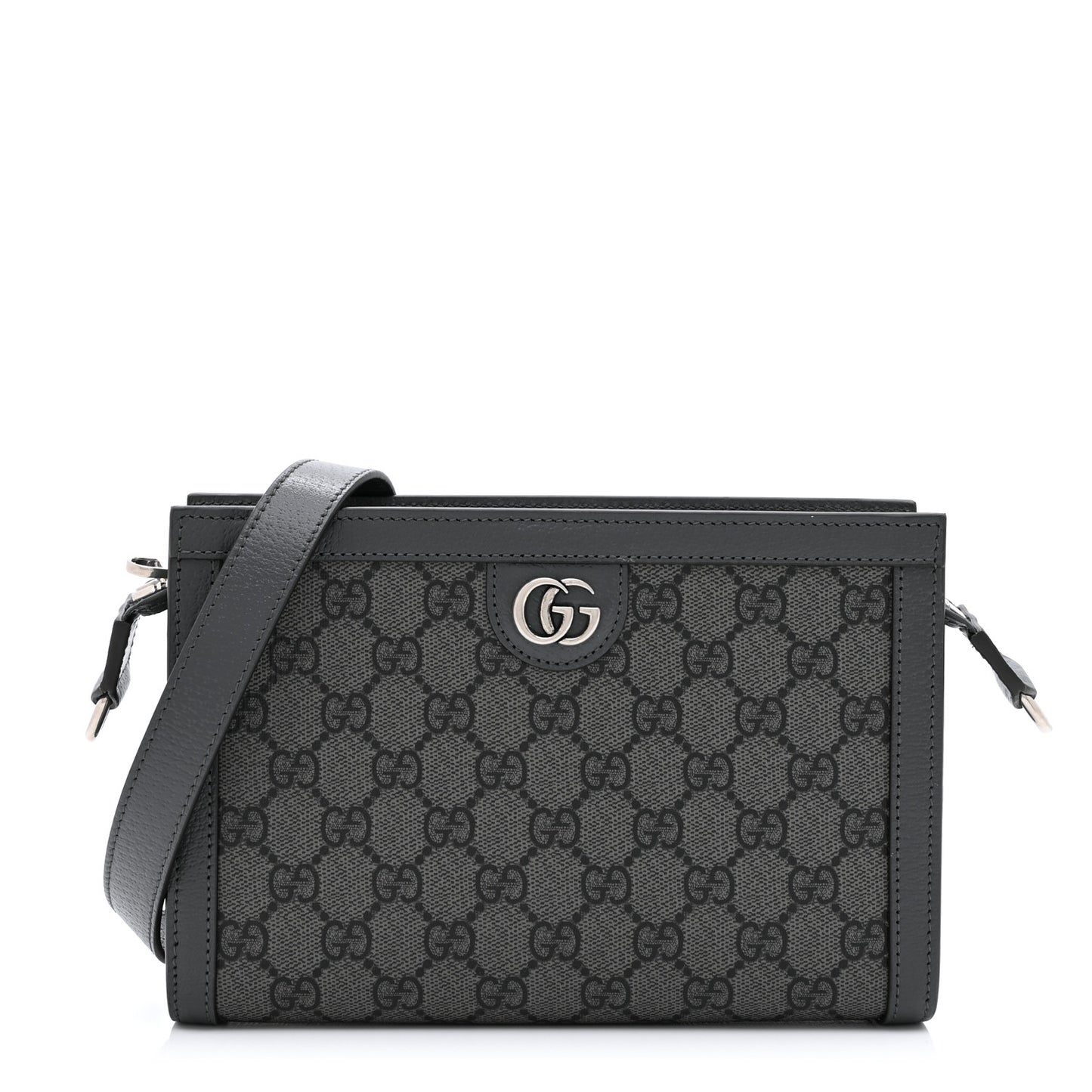GG Supreme Monogram Textured Dollar Calfskin Web Small Ophidia Shoulder Bag  Grey Black Graphite Grey