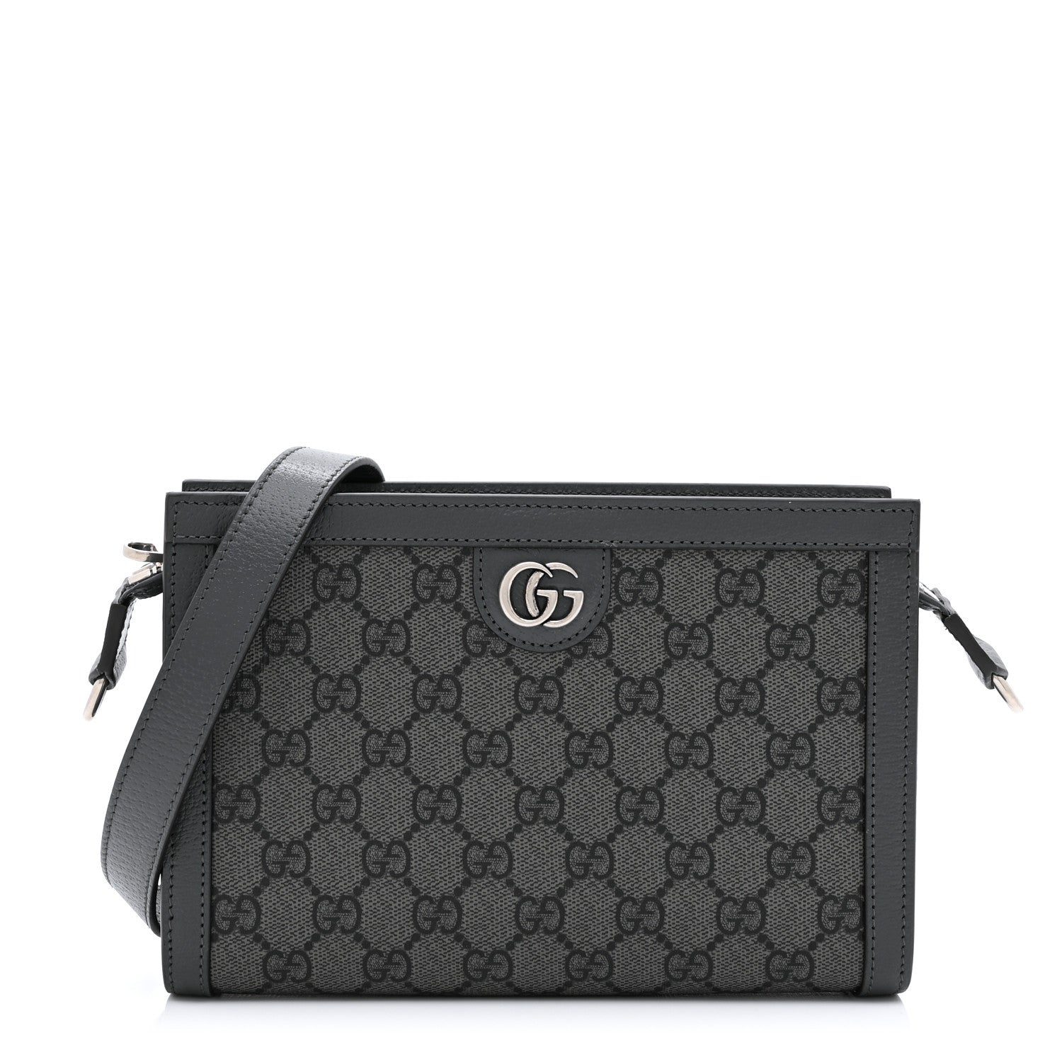 Gucci GG Supreme Monogram Textured Dollar Calfskin Web Small Ophidia Shoulder Bag  Grey Black Graphite Grey 1 of 10