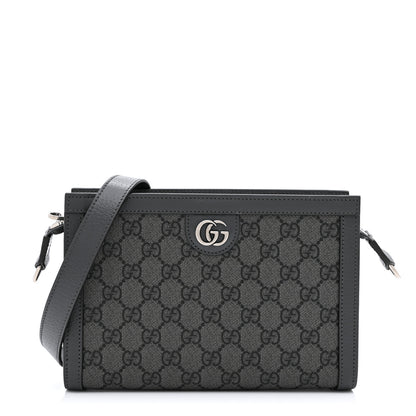 Gucci GG Supreme Monogram Textured Dollar Calfskin Web Small Ophidia Shoulder Bag  Grey Black Graphite Grey 1 of 10