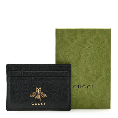 Gucci Pebbled Calfskin Animalier Card Holder Black 7 of 7