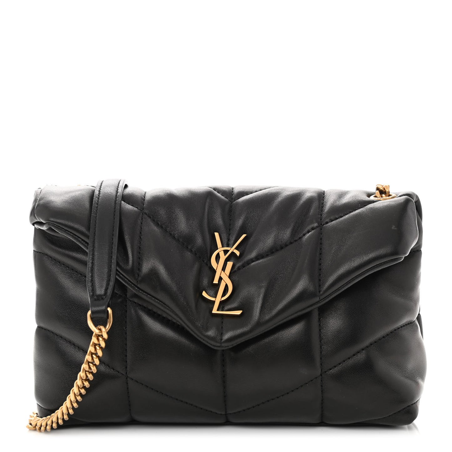 Lambskin Quilted Toy Loulou Puffer Monogram Chain Satchel Black