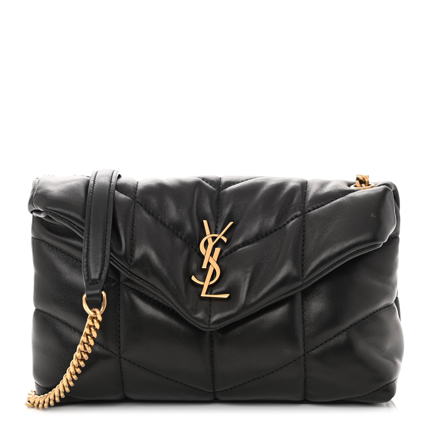 Saint Laurent Lambskin Quilted Toy Loulou Puffer Monogram Chain Satchel Black 1 of 9