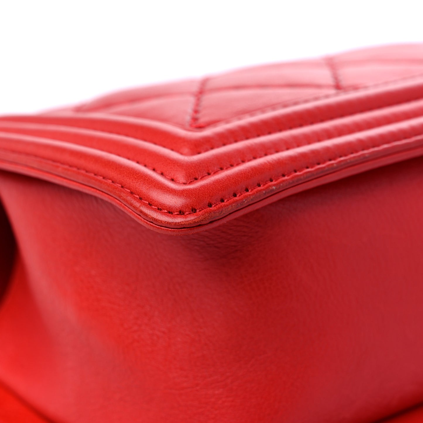 Calfskin Quilted Double Stitch Medium Boy Flap Red