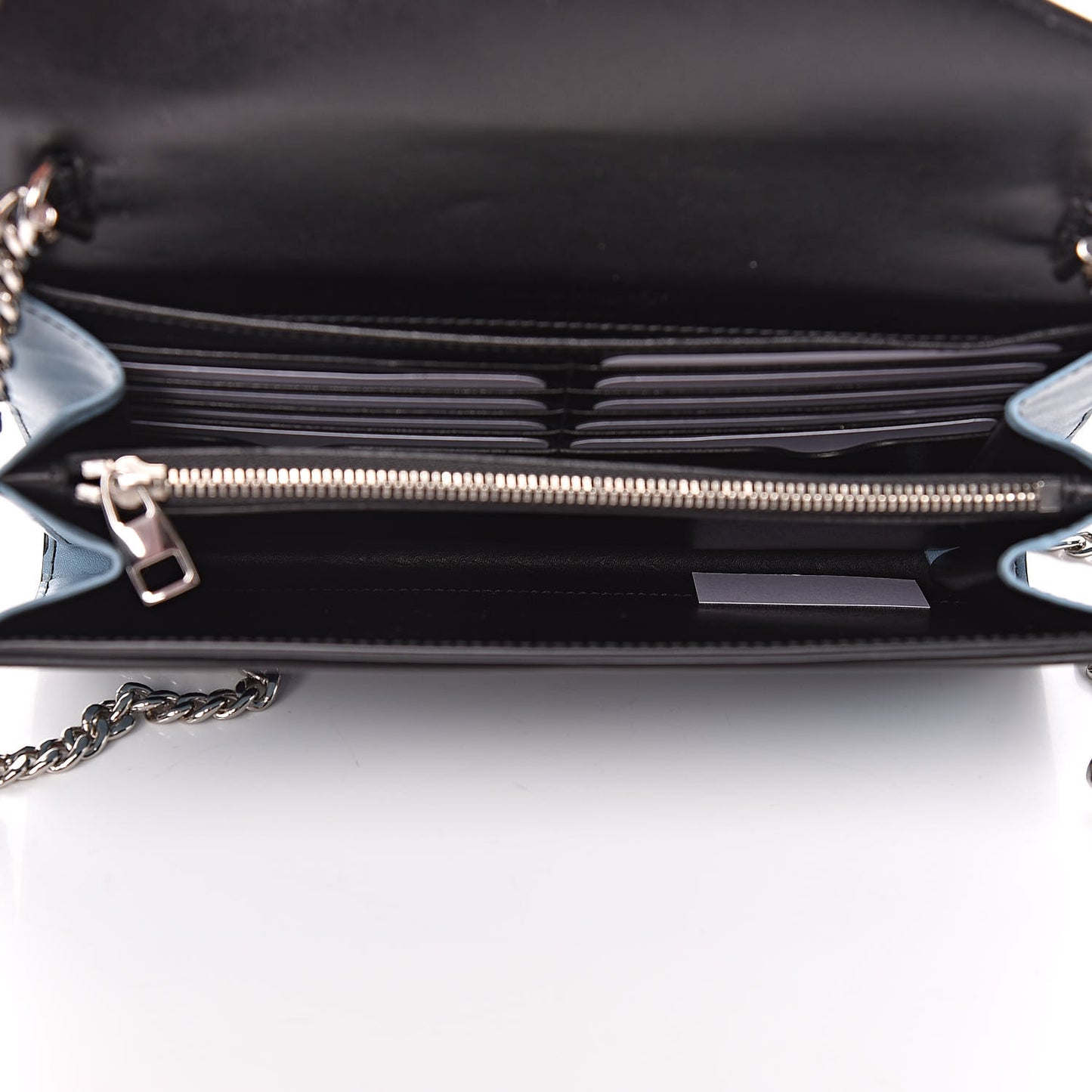 Calfskin Crystal Pin Envelope Wallet On Chain Blue