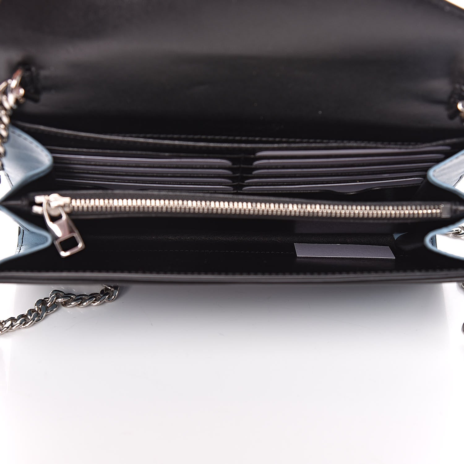 Alexander McQueen Calfskin Crystal Pin Envelope Wallet On Chain Blue 5 of 10