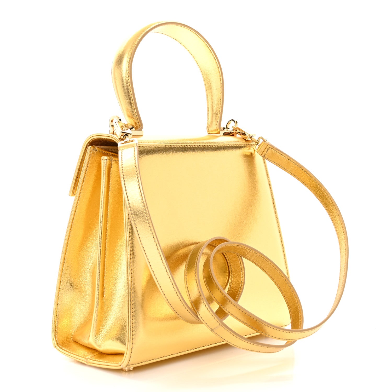 Salvatore Ferragamo Metallic Calfskin Small Iconic Top Handle Bag Gold 3 of 13