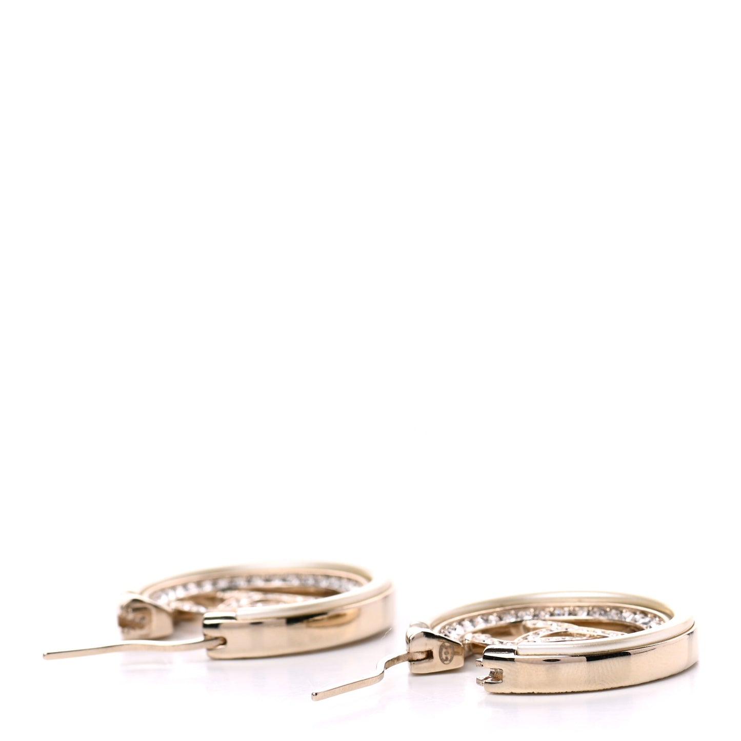 Metal Crystal Strass CC Hoop Earrings Gold