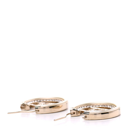 Chanel Metal Crystal Strass CC Hoop Earrings Gold 3 of 4