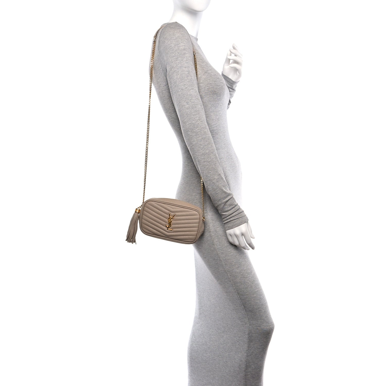 Saint Laurent Grain De Poudre Matelasse Monogram Mini Lou Camera Bag Dark Beige 2 of 10