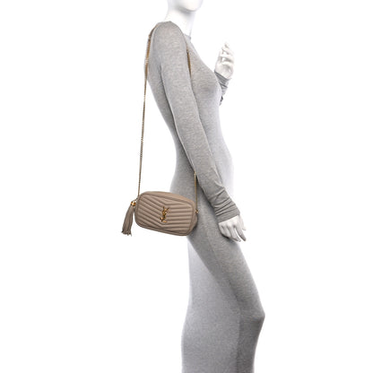 Saint Laurent Grain De Poudre Matelasse Monogram Mini Lou Camera Bag Dark Beige 2 of 10