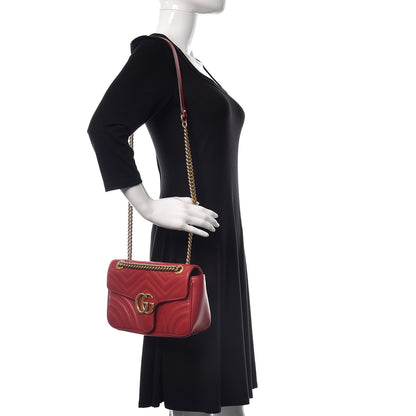 Gucci Calfskin Matelasse Small GG Marmont Shoulder Bag Hibiscus Red 2 of 12