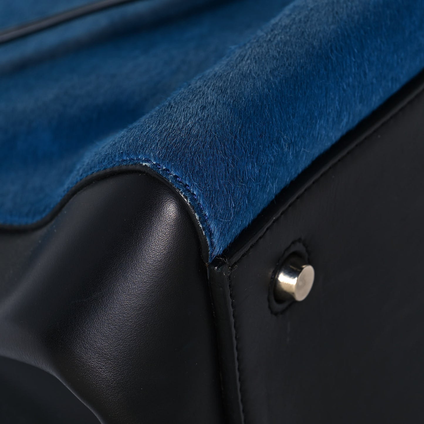 Pony Hair Medium Edge Shoulder Bag Ocean Blue