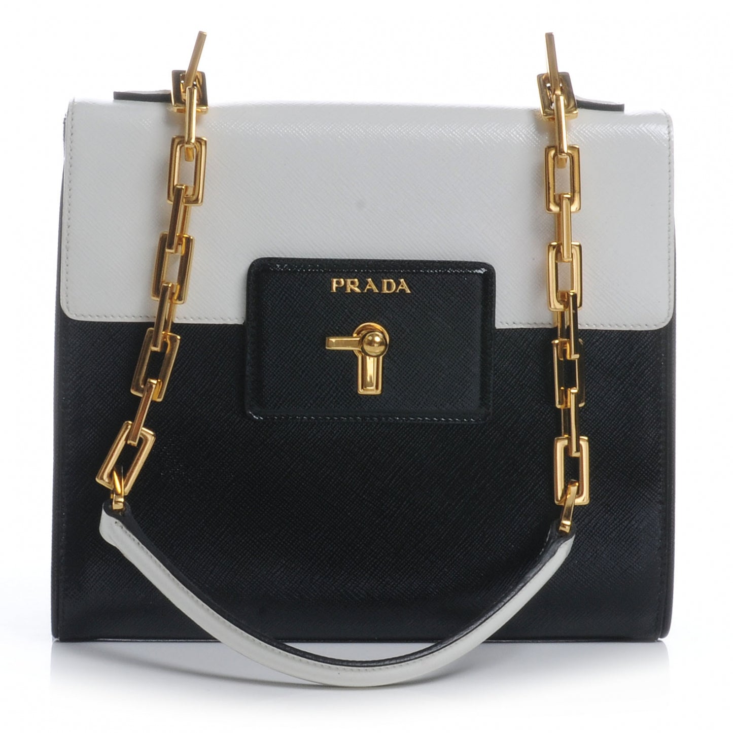 Saffiano Vernice Chain Shoulder Bag Black White