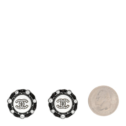 Chanel Pearl Crystal Lambskin CC Earrings Black Silver 2 of 4