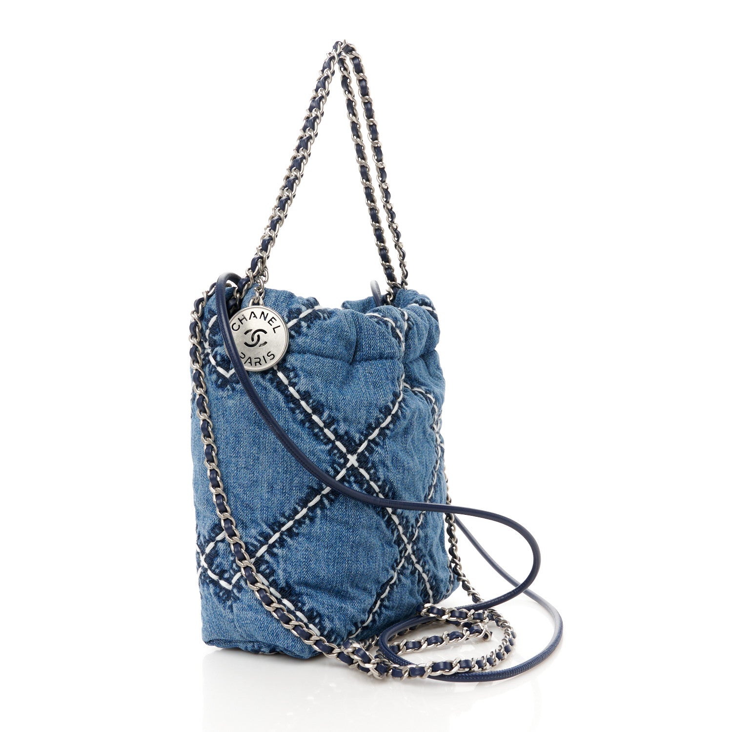 Chanel Denim Stitched Quilted Mini Chanel 22 Blue 3 of 12