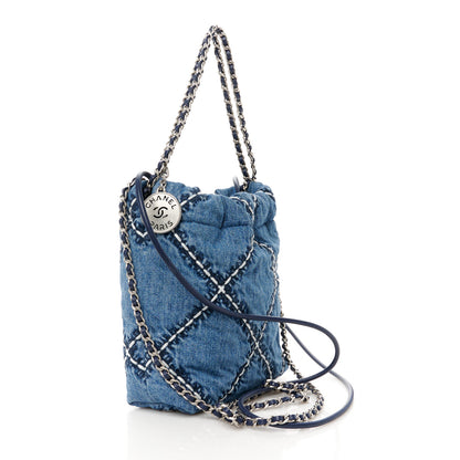 Chanel Denim Stitched Quilted Mini Chanel 22 Blue 3 of 12