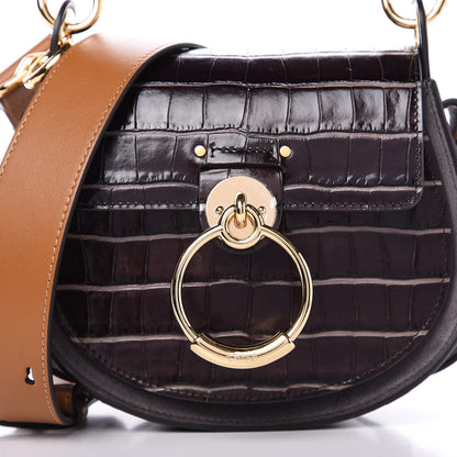 Chloe Calfskin Crocodile Embossed Small Tess Bag Profound Brown 9 of 9