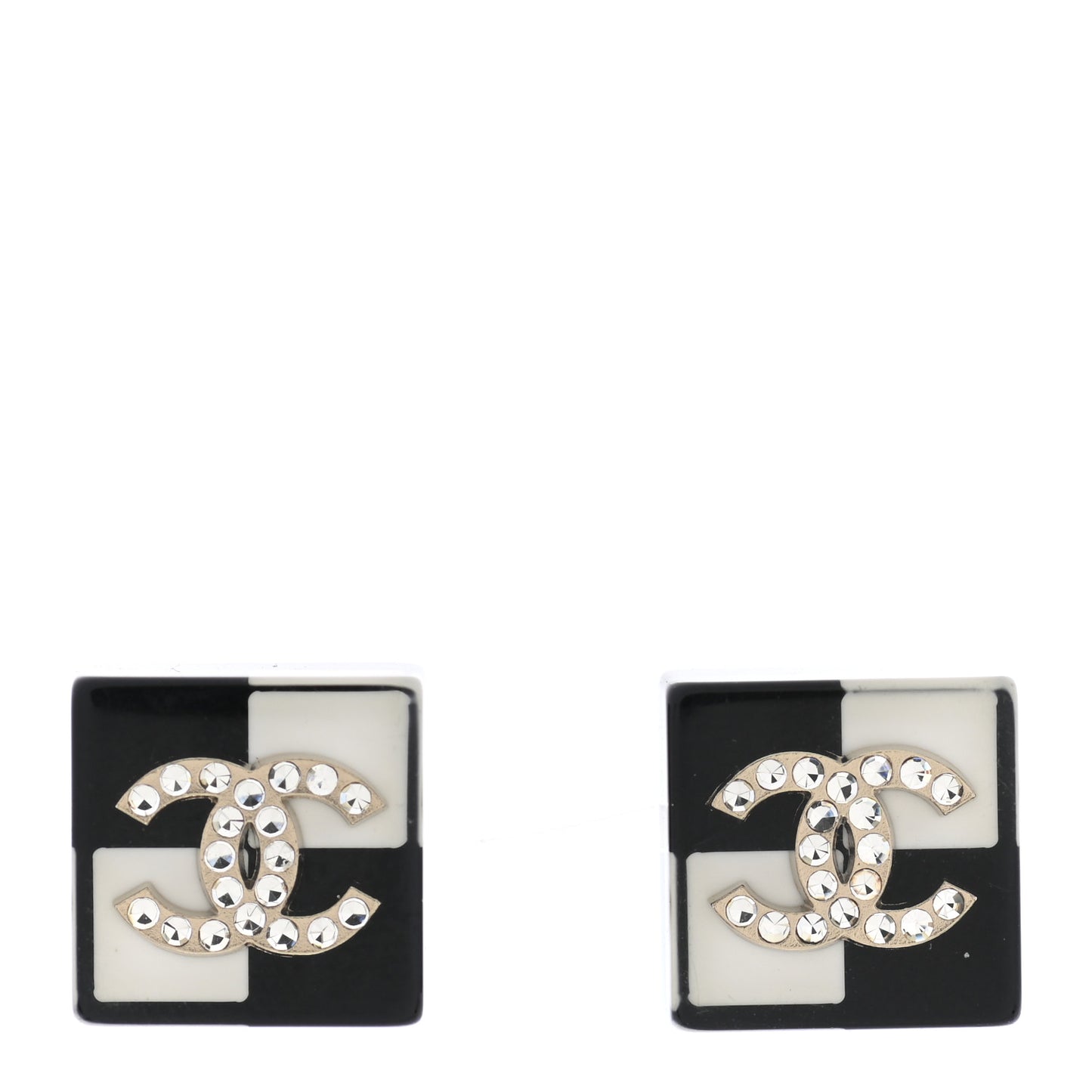 Resin Crystal Geometric Square CC Earrings Black White