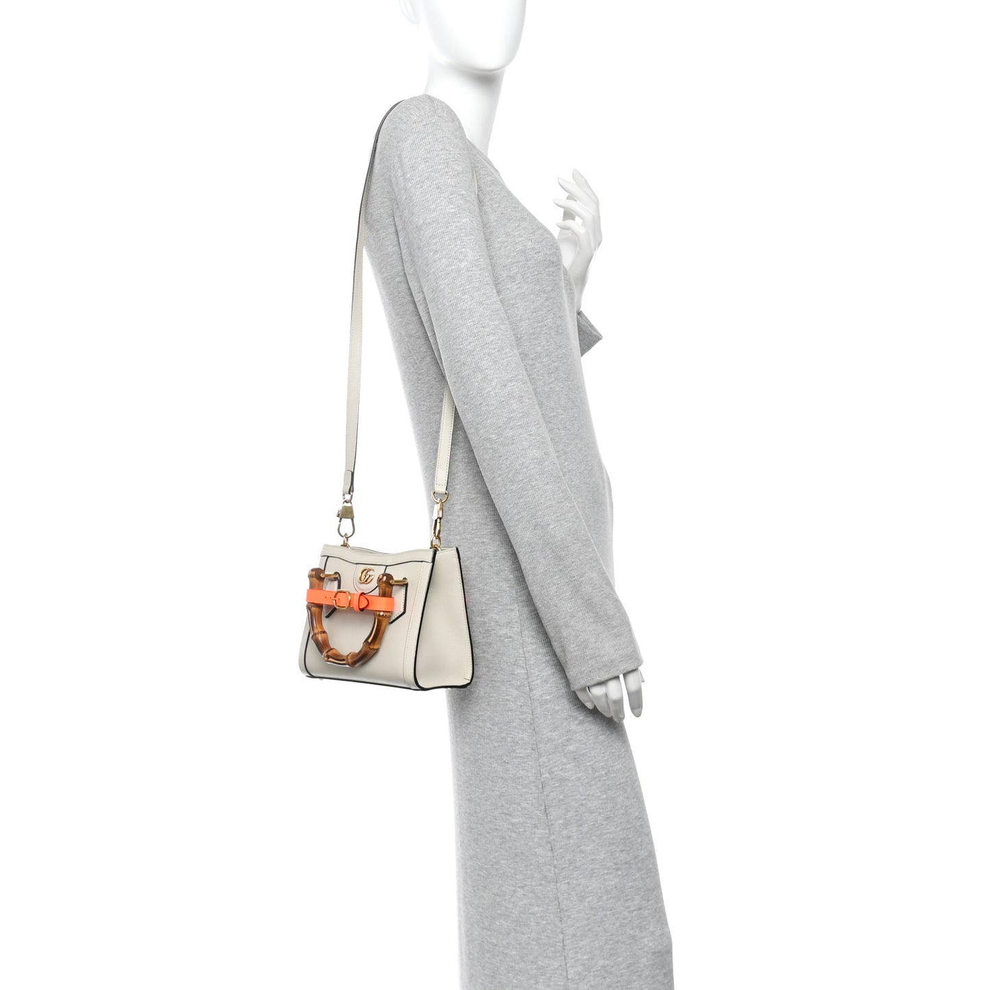 Wonka Grain Calfskin Mini Diana Tote Bag Mystic White Orange Fluo