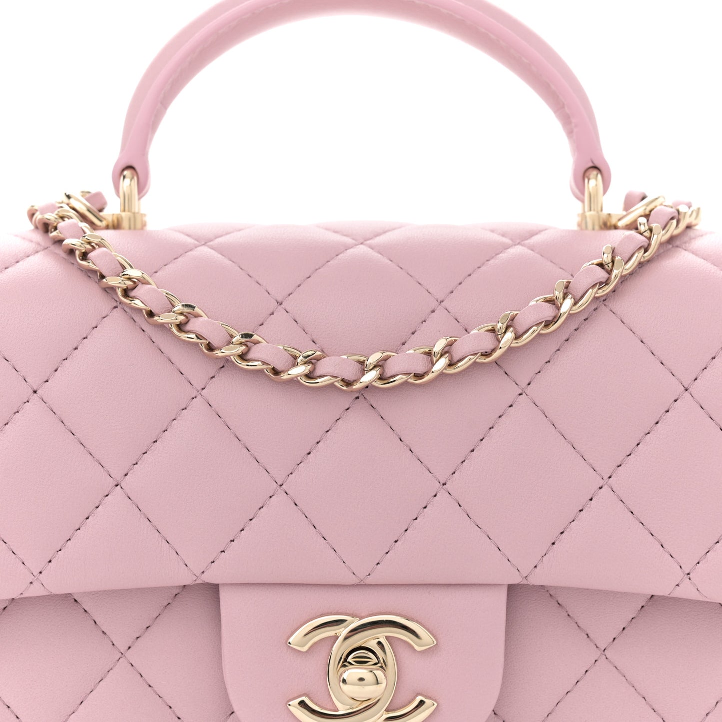 Lambskin Quilted Mini Top Handle Rectangular Flap Light Pink