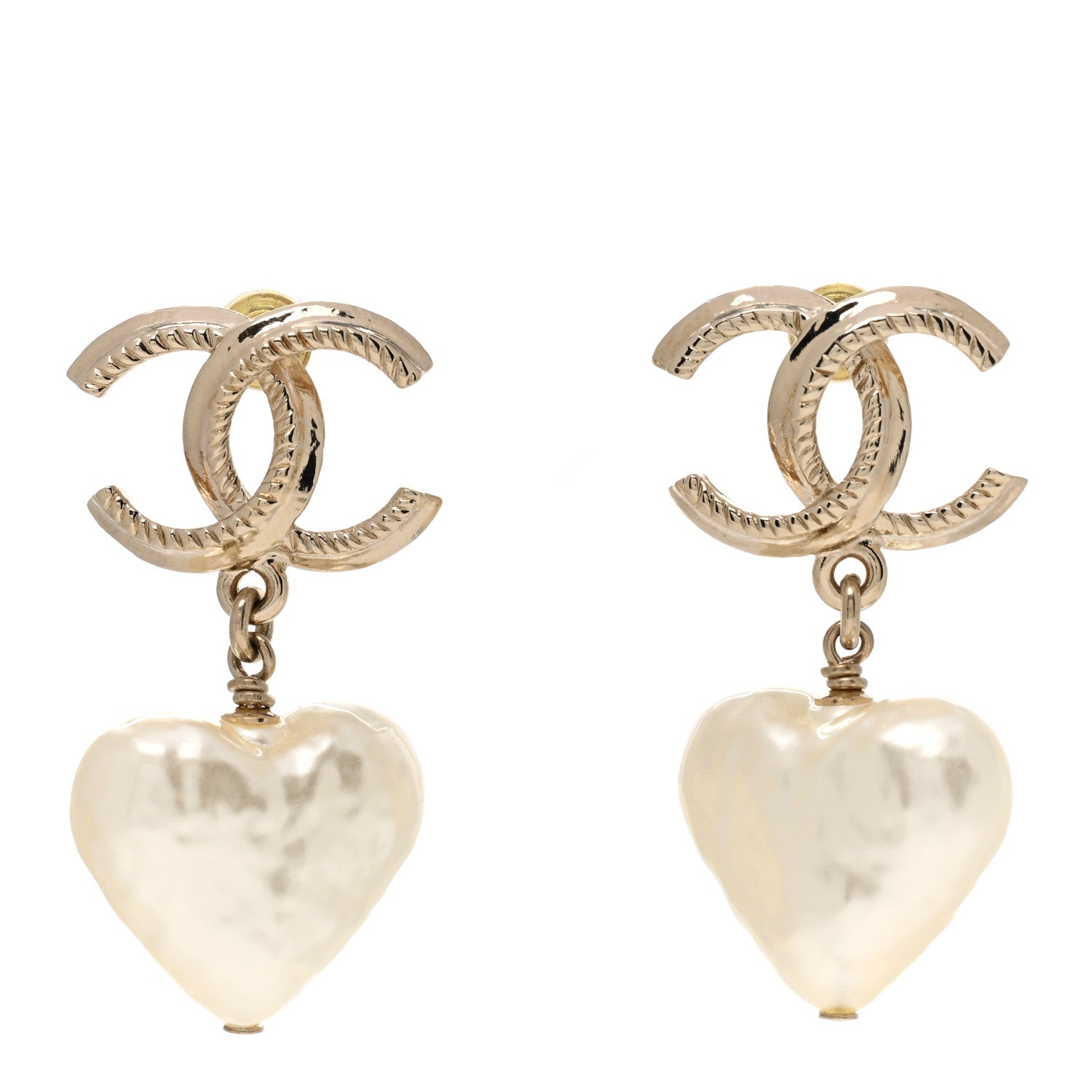 Chanel Pearl CC Heart Drop Earrings Gold 1 of 4