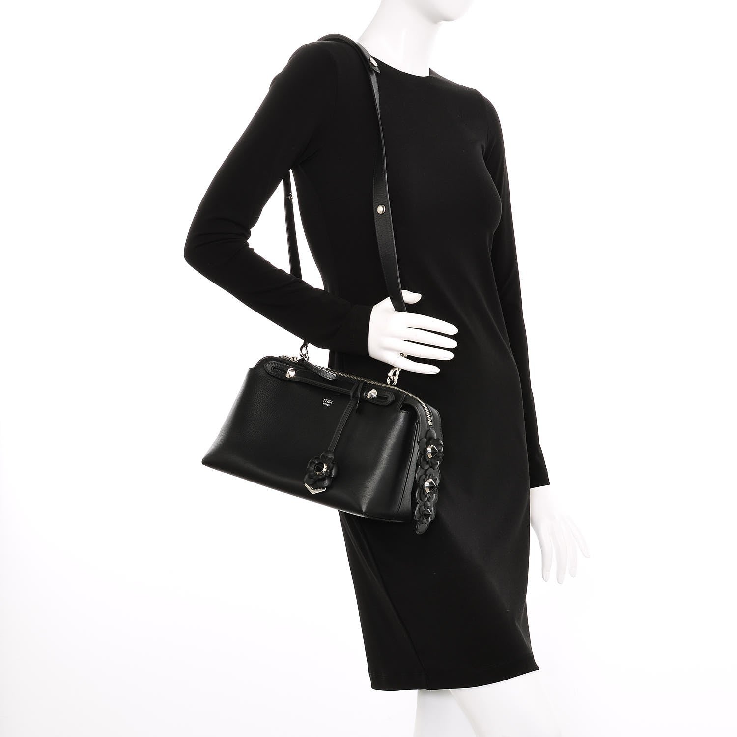 Fendi Vitello Dolce Flowerland Croc Tail Medium By The Way Boston Bag Black 2 of 7