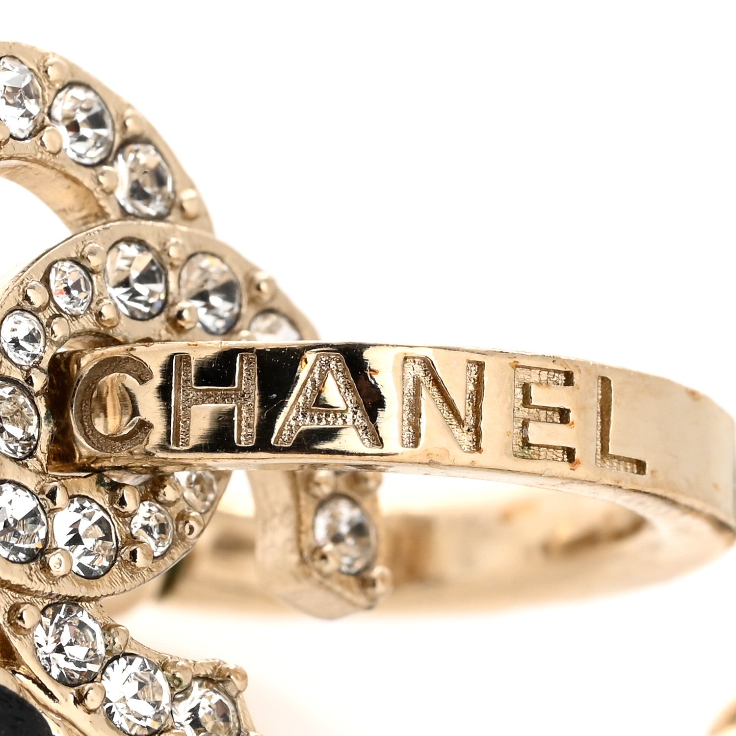 Chanel Metal Crystal Lambskin CC Chain Hoop Earrings Gold Black 4 of 4