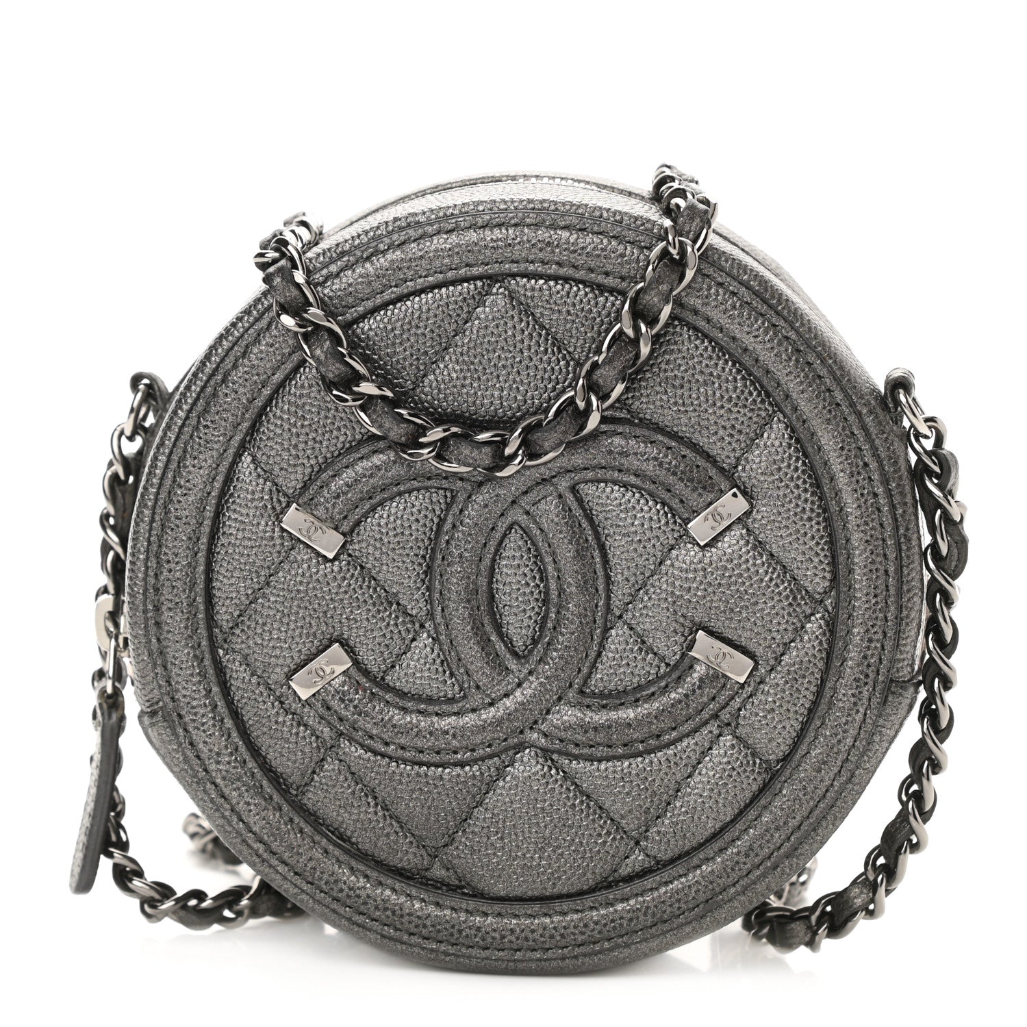 Chanel Metallic Caviar Quilted Round Filigree Crossbody Dark Silver 1 of 10