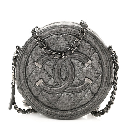 Chanel Metallic Caviar Quilted Round Filigree Crossbody Dark Silver 1 of 10