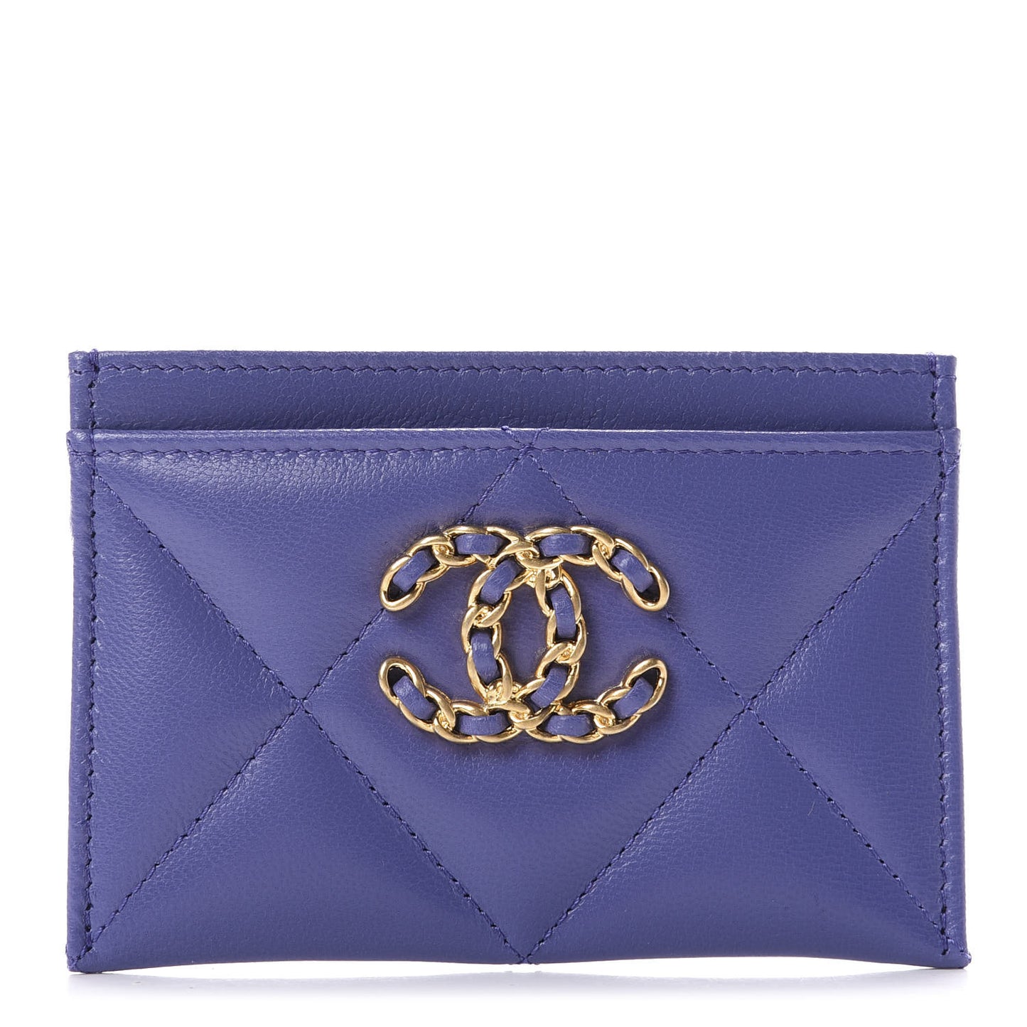 Shiny Goatskin Quilted 19 Card Holder Purple