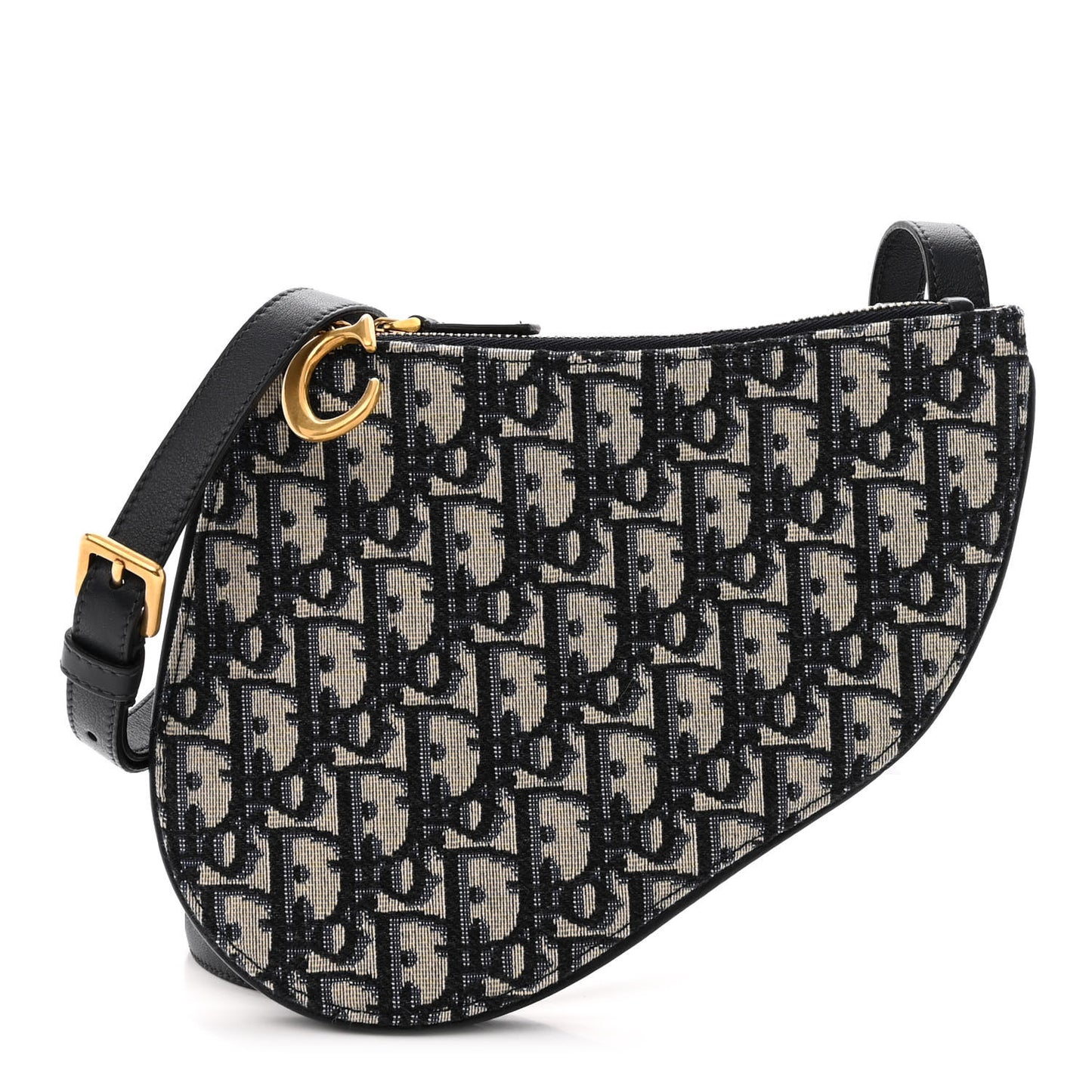 Oblique Saddle Pouch With Strap Navy Blue