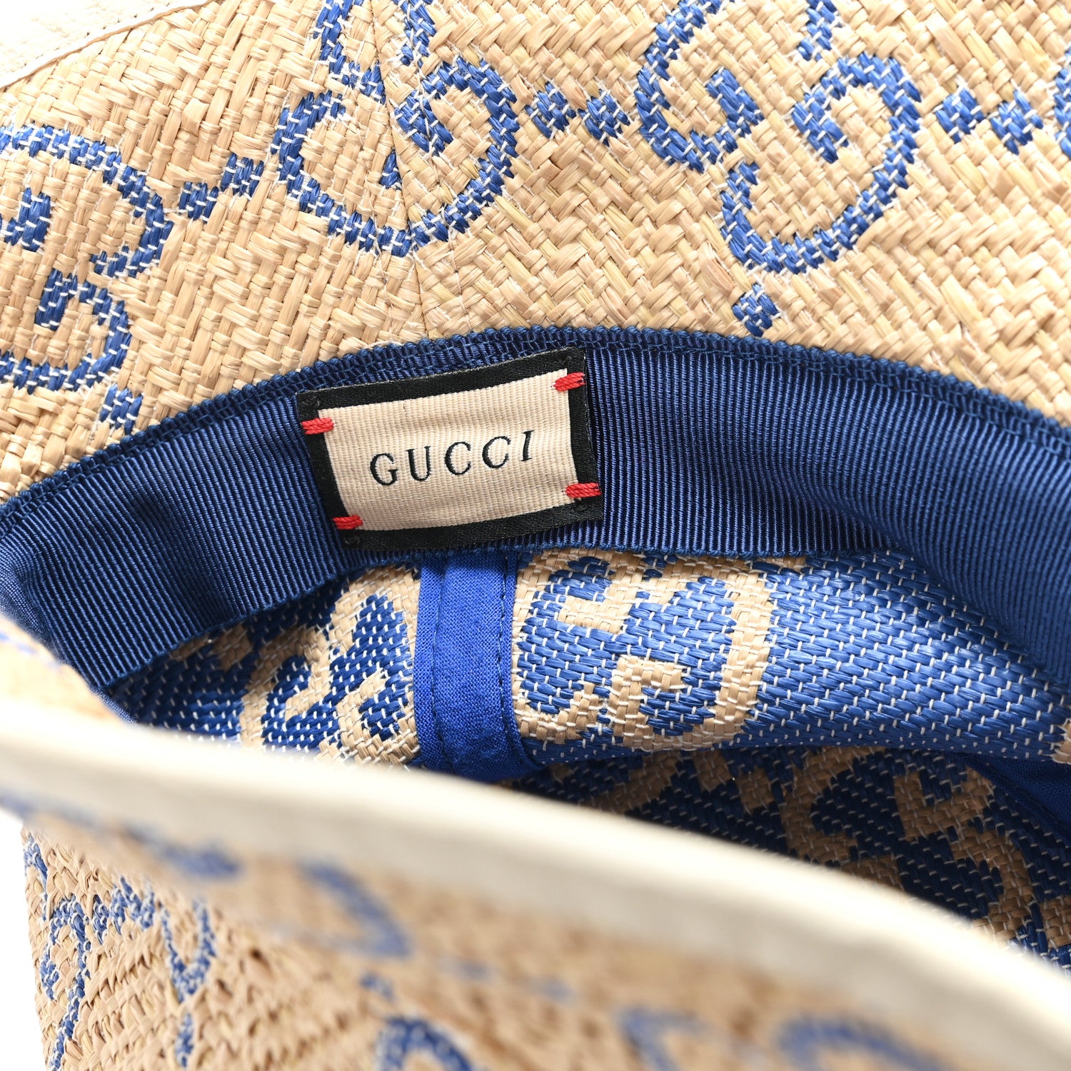 Gucci Raffia GG Monogram Embroidered Fedora Hat S Beige Blue 9 of 9