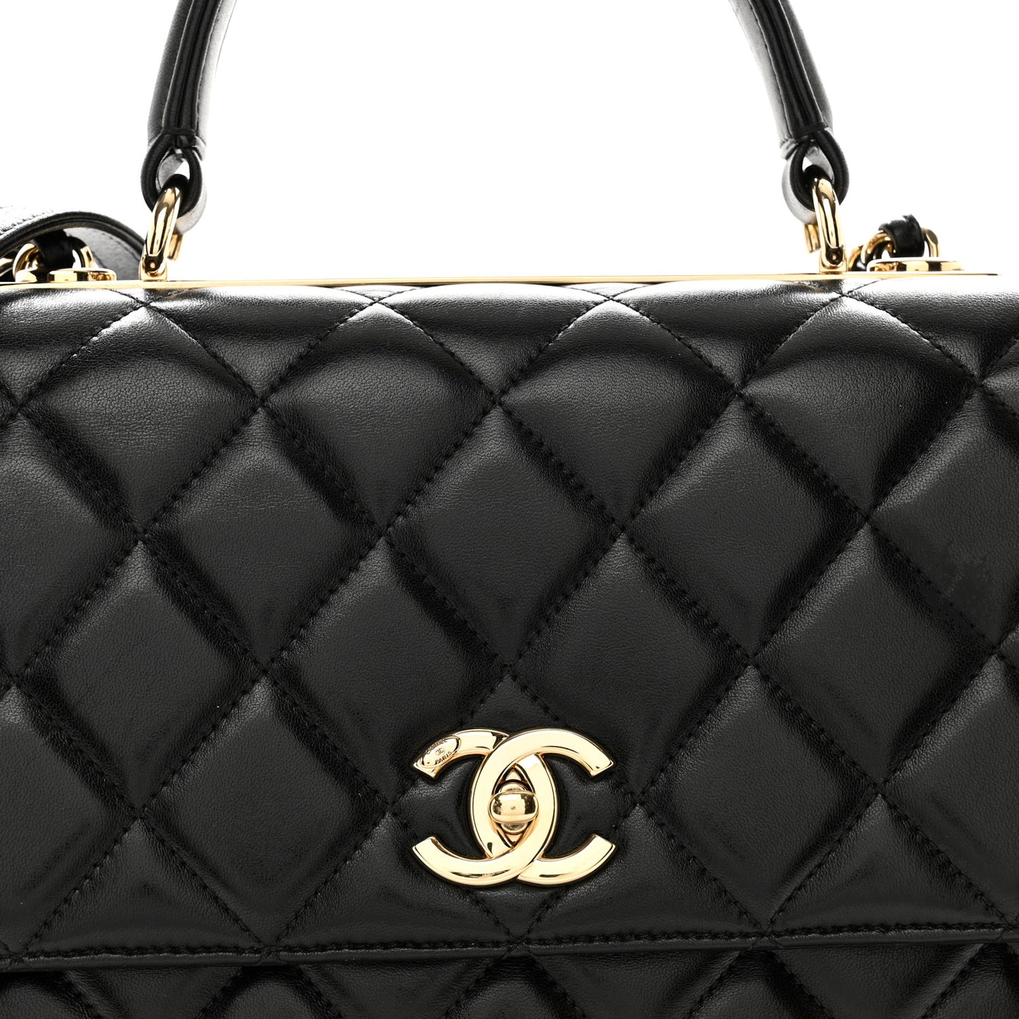 Lambskin Quilted Large Trendy CC Dual Handle Flap Bag Black