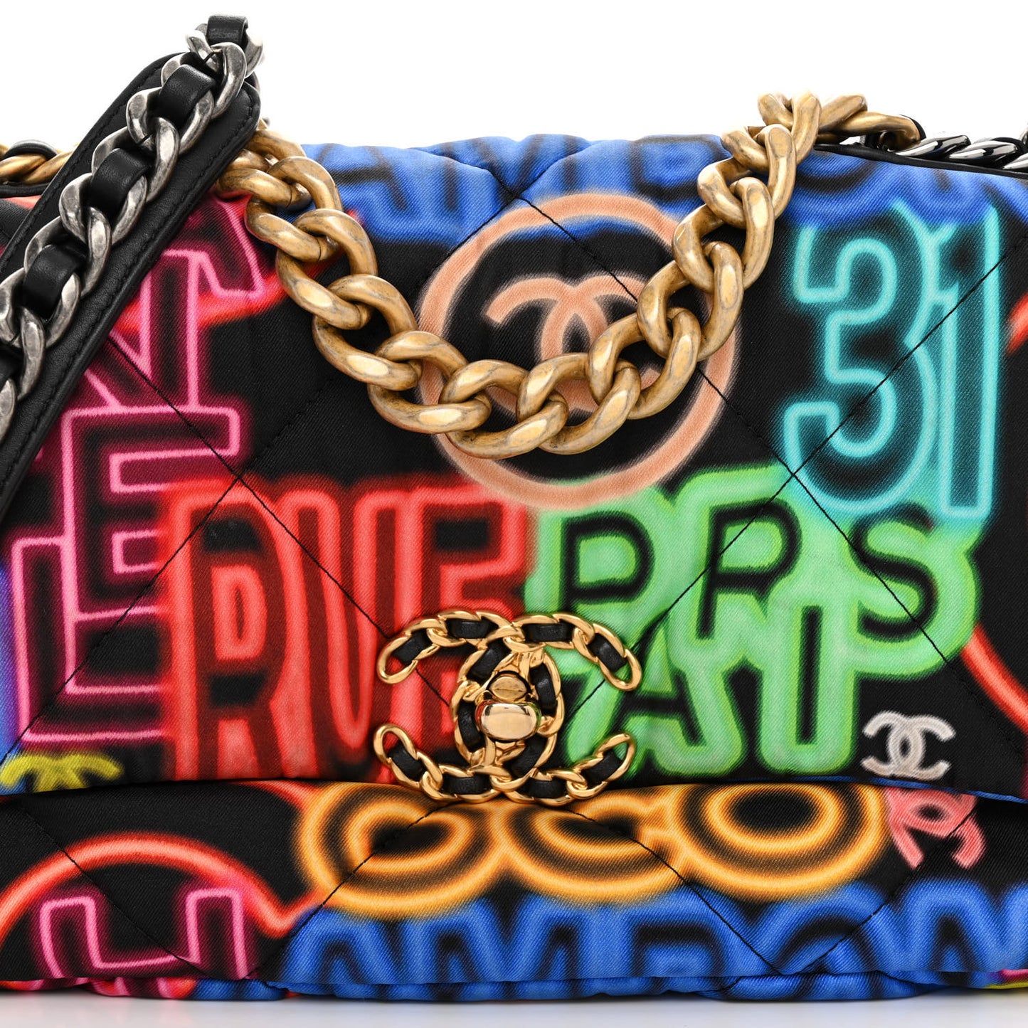 Fabric Printed Medium 19 Flap Black Multicolor